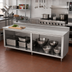 Thumbnail image #2 for John Boos Stainless Steel Work Table Cabinet Base with Open Front, 96 x 30 Inches, 14-Gauge Top, 5-Inch Backsplash