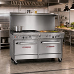 Thumbnail image #2 for Southbend (Middleby) Ultimate 4603DD-3T 60-Inch Gas Restaurant Range with 4 Open Burners, 36-Inch Thermostatic Griddle and 2 Ovens