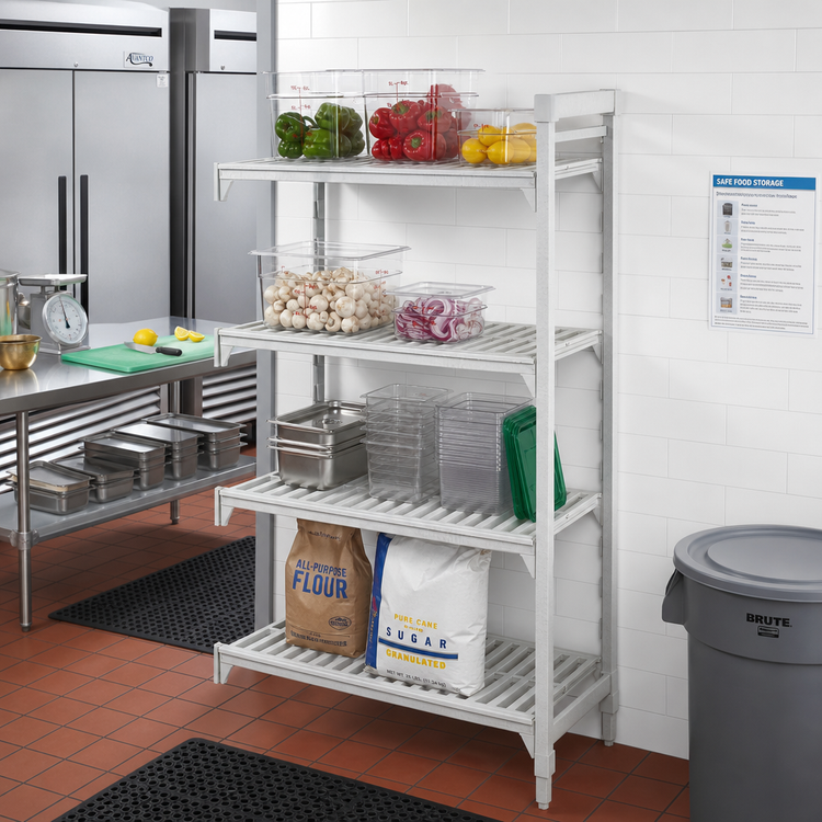 Product image #3 for Cambro Camshelving Premium 4-Tier Vented Polymer Add-On Shelving Unit, 18 x 42 x 72 Inches, Speckled Gray