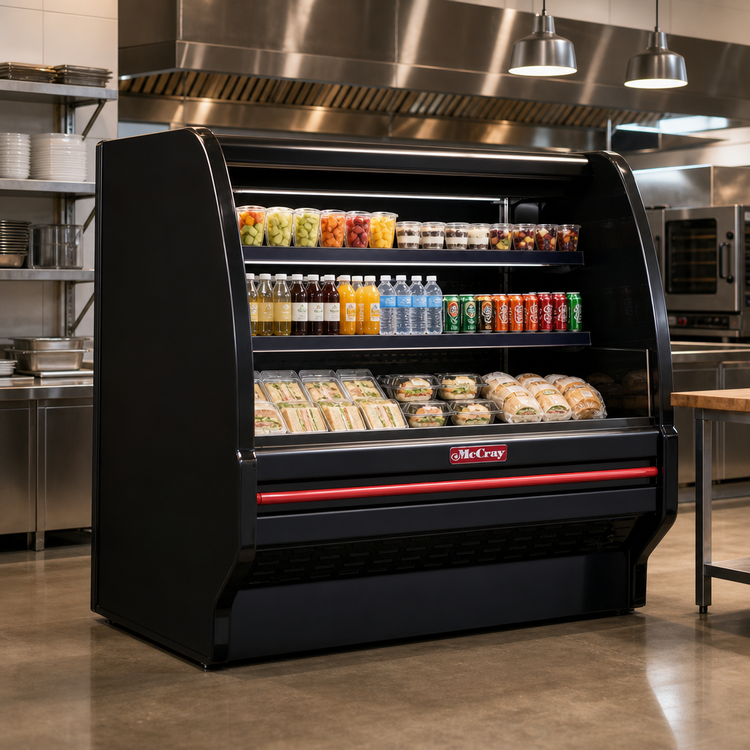 Product image #2 for Howard-McCray 40E Series 75-Inch Curved End Self-Contained Open Merchandiser, Black, LED