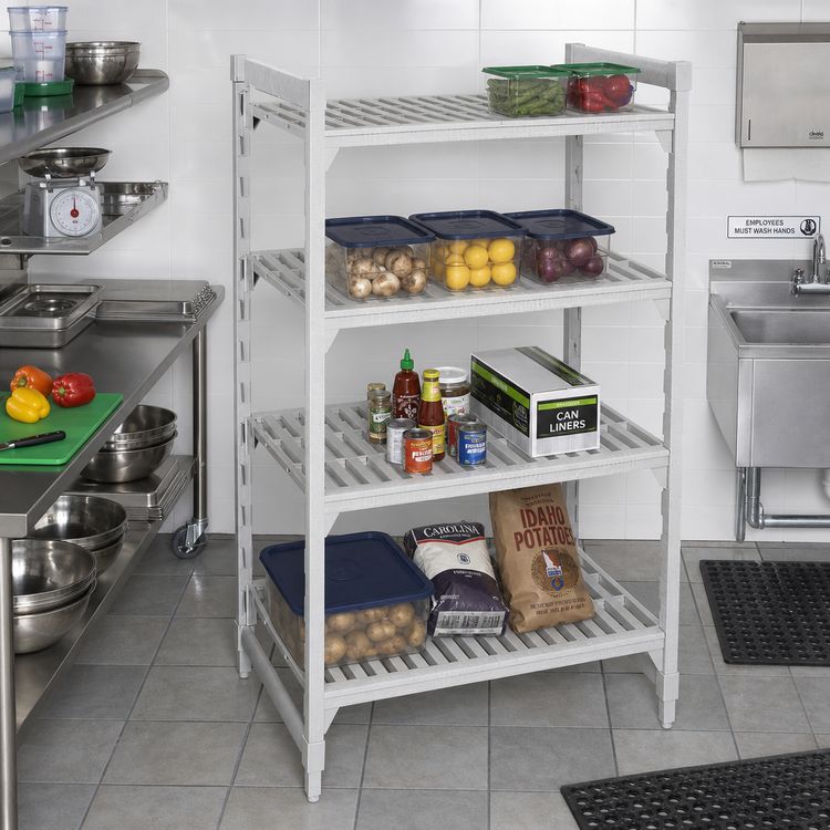 Product image #3 for Cambro Camshelving Premium 4-Shelf Vented Stationary Starter Polymer Shelving Unit, 18 x 72 x 64 Inches, Speckled Gray