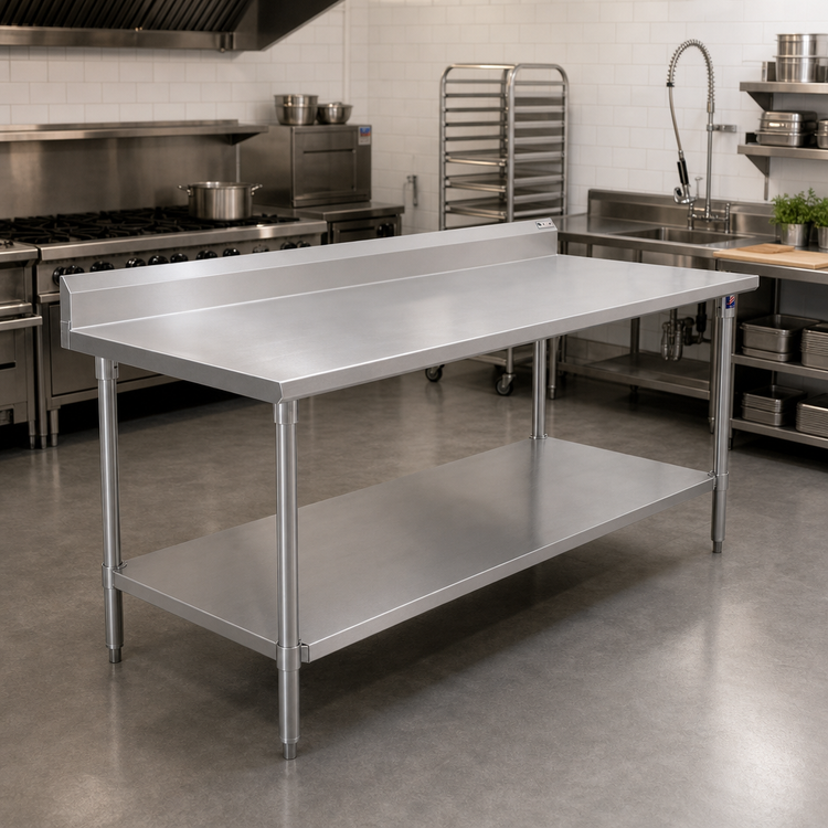 Product image #2 for John Boos Stallion 120-Inch x 36-Inch Stainless Steel Work Table with 5-Inch Backsplash and Undershelf
