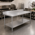 Thumbnail image #2 for John Boos Stallion 120-Inch x 36-Inch Stainless Steel Work Table with 5-Inch Backsplash and Undershelf