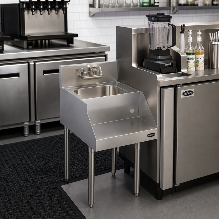 Product image #2 for Krowne Royal Series Freestanding Underbar Blender Station with Dump Sink and Recessed Blender Shelf, 18 x 24 Inches
