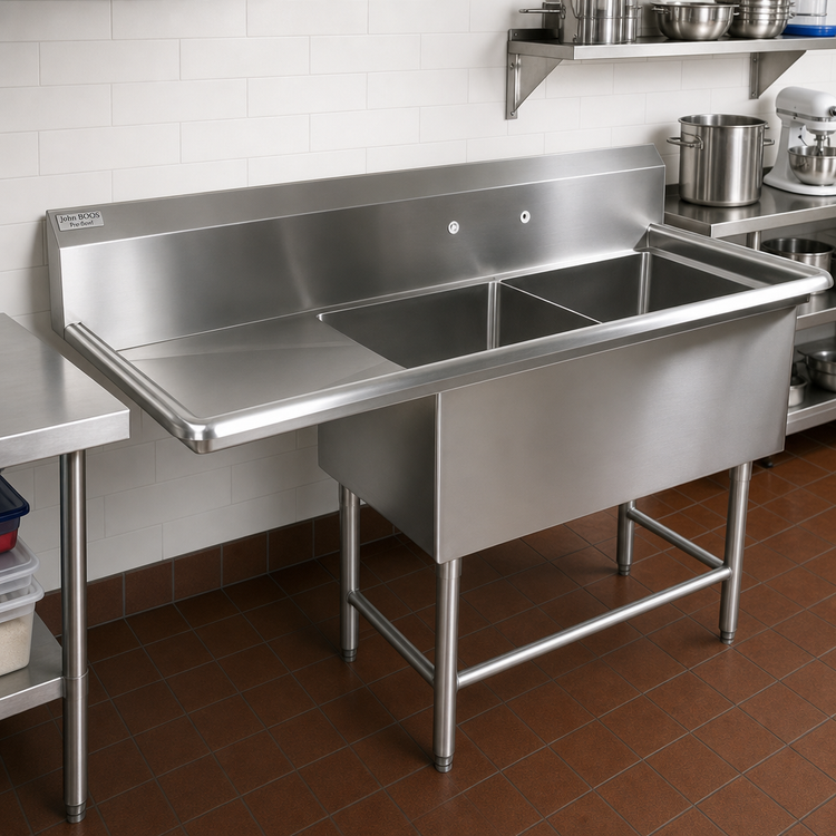 Product image #2 for John Boos Pro-Bowl 2-Compartment Stainless Steel Sink with 30-Inch Left Drainboard and Backsplash