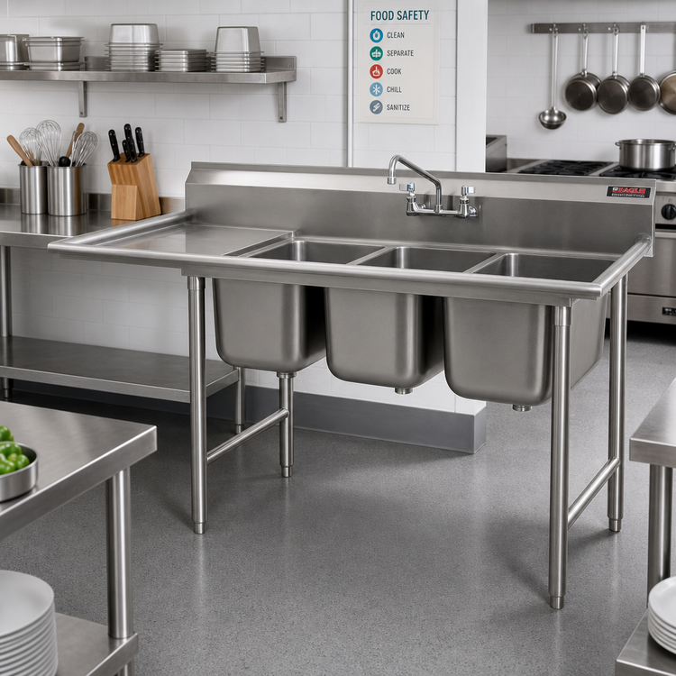 Product image #2 for Eagle Group 414 Series 3-Compartment Sink with Left 18-Inch Drainboard, 80-3/4-Inch Wide, 18 x 24 x 13-1/2-Inch Bowls