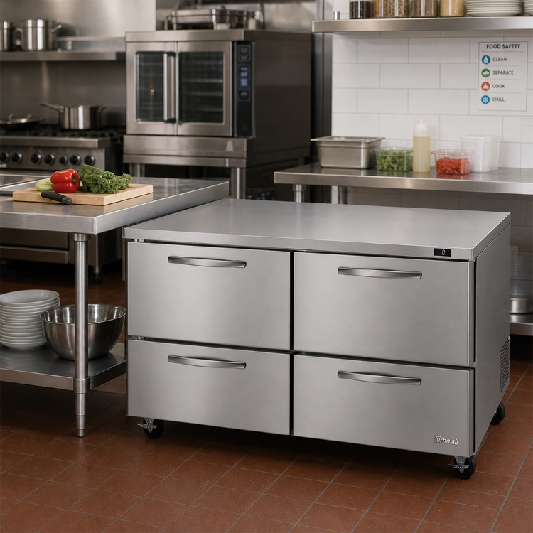 Product image #2 for Turbo Air PRO Series Two-Section Undercounter Freezer with 4 Drawers, 17 Cu. Ft., Self-Contained Refrigeration