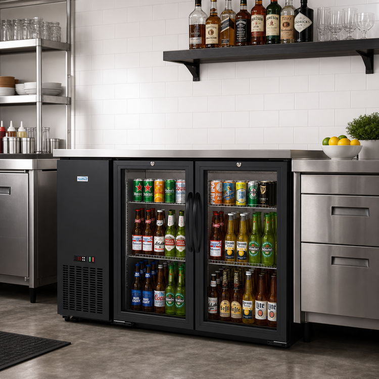 Product image #3 for KoolMore 48-Inch Two-Section Back Bar Refrigerator with 2 Glass Swing Doors, 7.4 Cu. Ft., Black