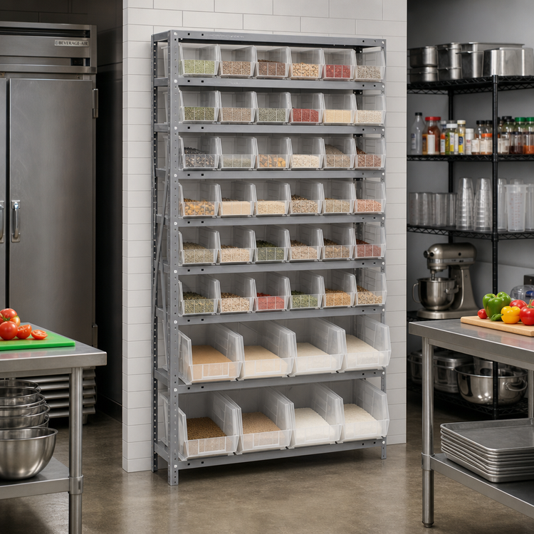 Product image #2 for Quantum Heavy Duty Wire Shelving Unit with 10 Shelves, 48 Clear Bins, 36 x 12 x 75 Inches