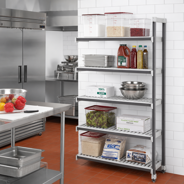 Product image #2 for Cambro Camshelving Elements XTRA 18"W x 36"L x 72"H 5-Tier Vented Stationary Add-On Polymer Shelving Unit, Speckled Gray