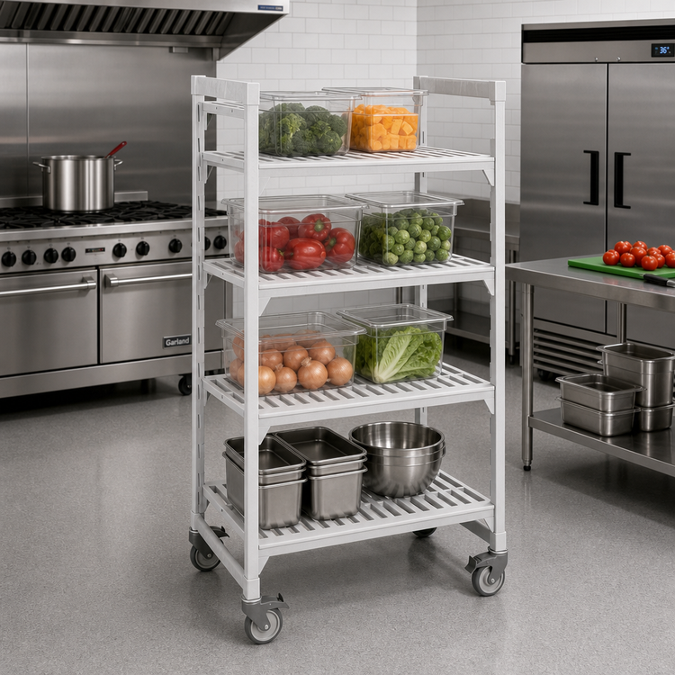 Product image #3 for Cambro Camshelving Premium 4-Tier High Density Mobile Vented Starter Unit, 21 x 60 x 75-1/4 Inches, Speckled Gray