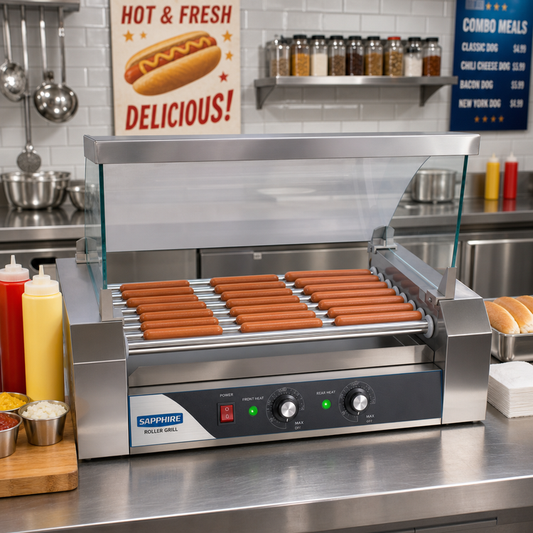 Product image #2 for Sapphire 30 Hot Dog Roller Grill with 11 18-Inch Non-Stick Rollers