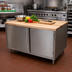 Thumbnail image #2 for BK Resources 48 x 36 Inch Hard Maple Top Chef Table with Stainless Steel Cabinet Base and Locking Hinged Doors