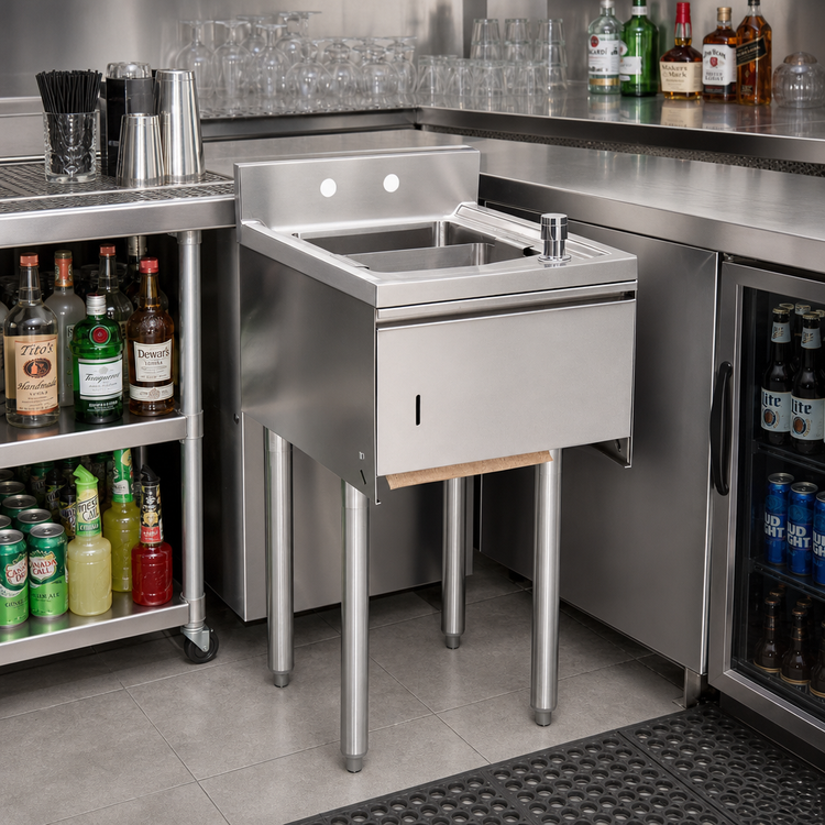 Product image #2 for BK Resources Slimline 1-Compartment Stainless Steel Underbar Dump Sink with 4-Inch Backsplash