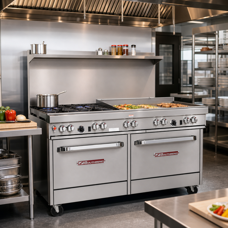 Product image #2 for Ultimate 60-Inch Gas Restaurant Range with 4 Open Burners, 36-Inch Griddle, Standard Oven, and Cabinet Base