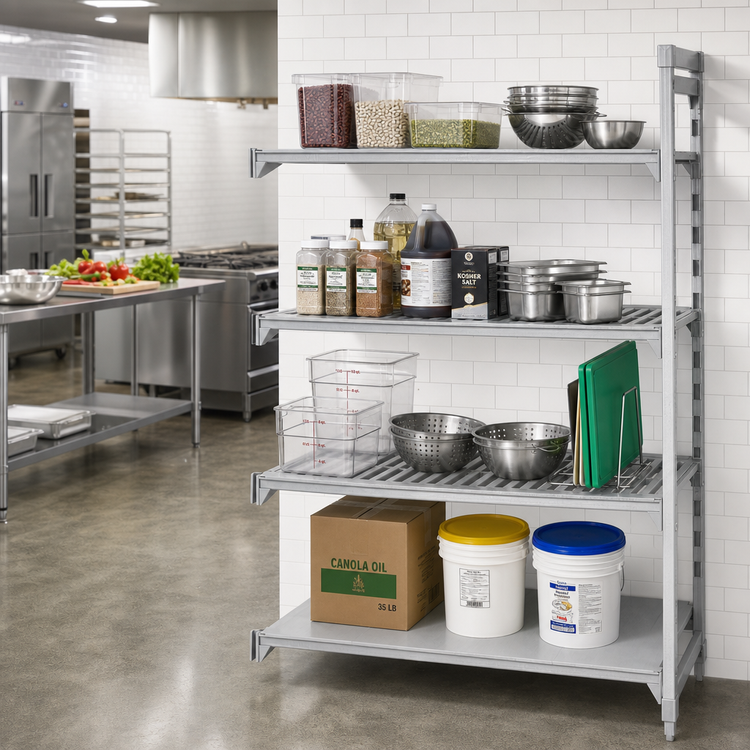 Product image #3 for Cambro Camshelving Premium 4-Tier Polymer Add-On Shelving Unit, 18-Inch Deep x 60-Inch Wide x 72-Inch High, Vented and Solid, Speckled Gray