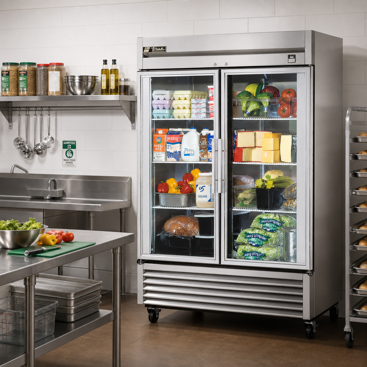 Product image #2 for True Two-Section Framed Glass Door Reach-In Refrigerator with Bottom-Mounted Self-Contained Refrigeration