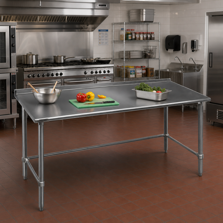 Product image #2 for Eagle Group Budget Series 120 x 30 Inch 430 Stainless Steel Open Base Work Table with Rear Up-Turn