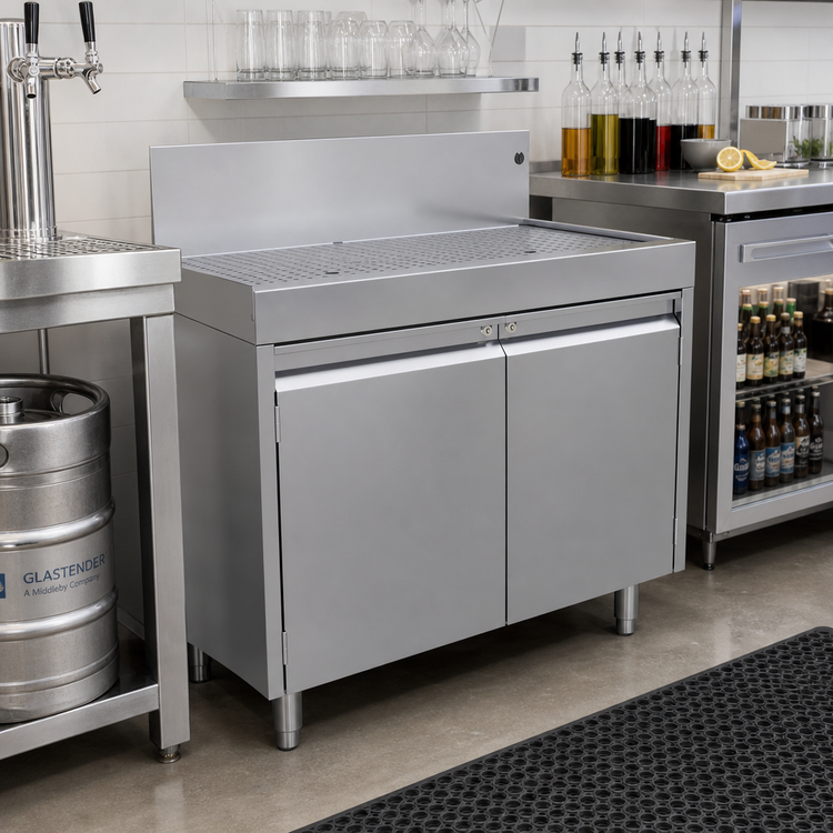 Product image #2 for Glastender DBCA-36 Stainless Steel Underbar Drainboard Cabinet Base with Hinged Doors, 36 x 19 Inches
