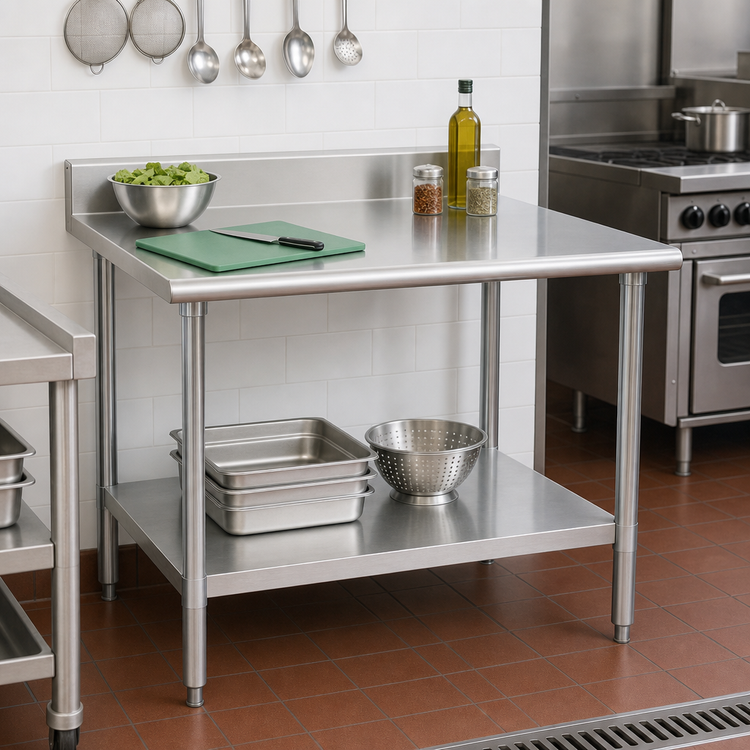 Product image #2 for Deluxe Series Stainless Steel Work Table with 4-1/2 Inch Backsplash and Adjustable Undershelf, 30 x 24 Inches