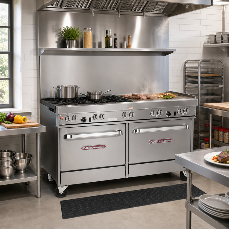 Product image #2 for Southbend Ultimate 60-Inch Gas Restaurant Range with 6 Open Burners, Right 24-Inch Griddle/Broiler, and 2 Standard Ovens