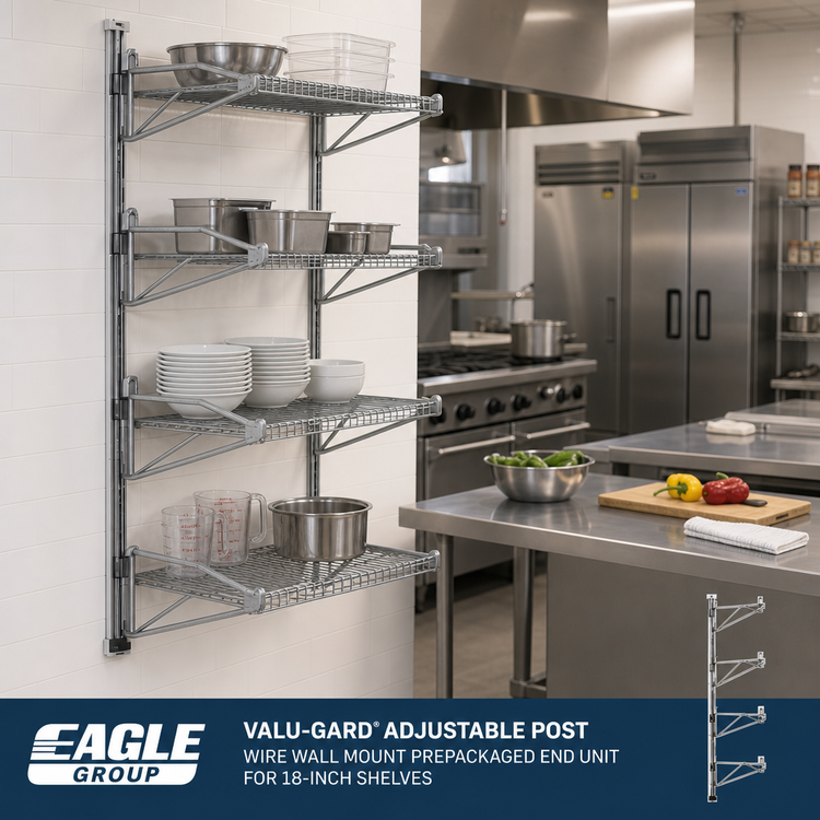 Product image #2 for Eagle Group Valu-Gard Adjustable Post Wire Wall Mount Prepackaged End Unit for 18-Inch Shelves