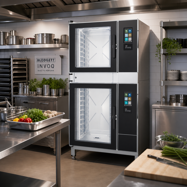 Product image #2 for Blodgett INVOQ Double-Stacked Electric Boilerless Combi Oven Steamer, 62BLE Over 102BLE, 16-Pan Capacity