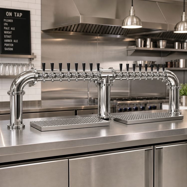 Product image #2 for Glastender Pipe Bridge Draft Dispensing Tower with 16 Faucets, Air-Cooled, Mirror Finish