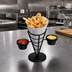 Thumbnail image #2 for Ironworks Black Wrought Iron Conical French Fry Basket with 2 Ramekins
