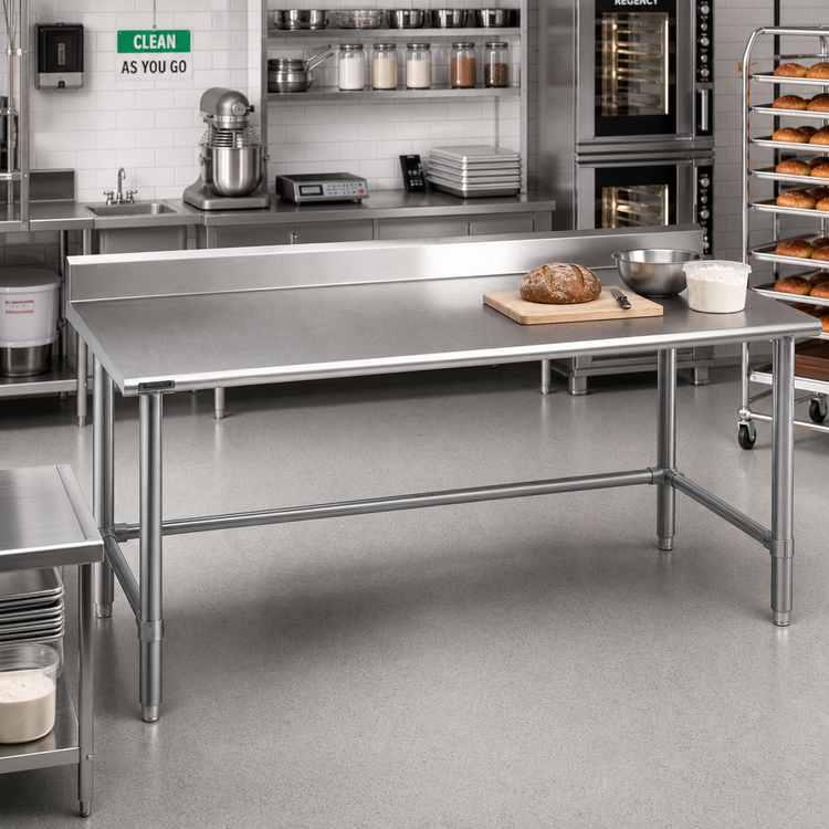 Product image #2 for Deluxe Series 144-Inch x 24-Inch Stainless Steel Work Table with 4-1/2-Inch Backsplash