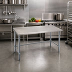 Thumbnail image #2 for Eagle Group Spec-Master T2430GTEM 30 x 24 Inch Stainless Steel Work Table, 14-Gauge 300 Series Top, Box Marine Edge, Galvanized Open Base