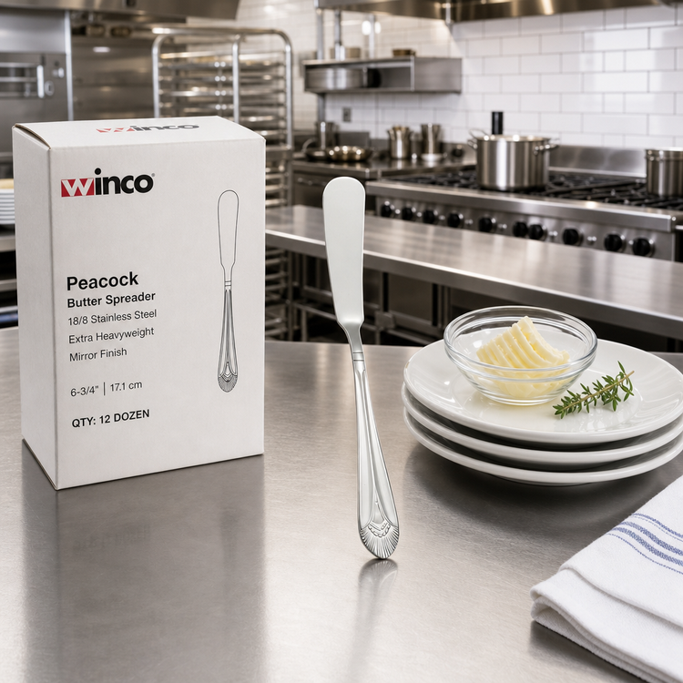 Product image #3 for Winco Peacock 6-3/4-Inch Butter Spreader, 18/8 Stainless Steel, Extra Heavyweight, Mirror Finish