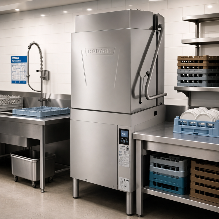 Product image #2 for Hobart AM16T-BAS-8 Tall Base High-Temperature Door-Type Dishwasher, 60 Racks/Hour, Smart Touchscreen, Wi-Fi