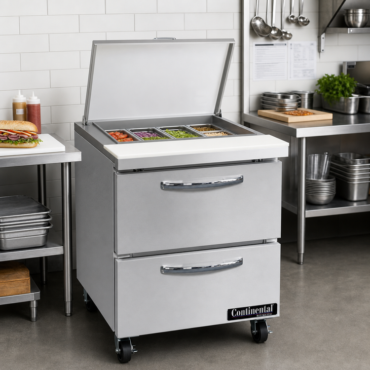 Product image #2 for Continental Refrigerator Mighty Top SW27N12M-D 27" One-Section Sandwich Unit with 12 Pan Capacity and Drawers