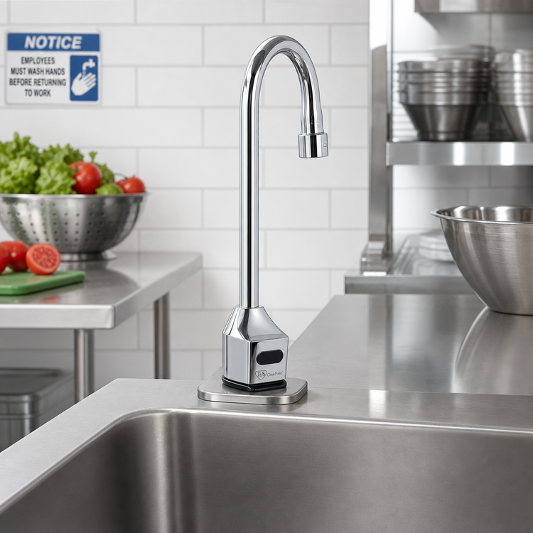 Product image #2 for T&S Brass ChekPoint Touchless Electronic Deck Mount Faucet with Rigid Gooseneck Spout