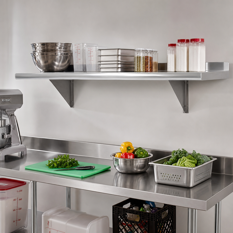 Product image #2 for Advance Tabco 108 Inch Wall-Mounted Stainless Steel Shelf, 15 Inch Deep, 16 Gauge