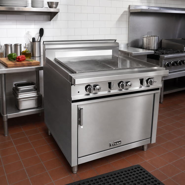 Product image #2 for Titan JTRH-36IP-36C Heavy Duty 36-Inch Gas Range with Plancha Top and Convection Oven
