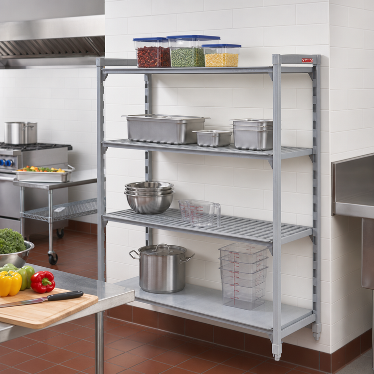 Product image #3 for Camshelving Premium 18"W x 30"L x 72"H 4-Tier Add-On Polymer Shelving Unit, 3 Vented and 1 Solid Shelf, Speckled Gray