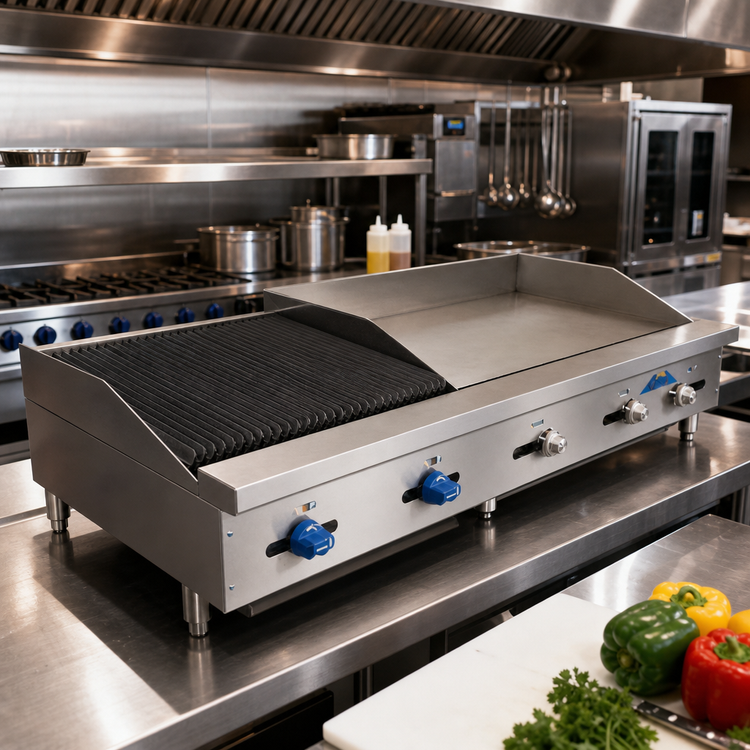 Product image #2 for Comstock-Castle 60-Inch Countertop Gas Char-Broiler/Griddle Combination with 36-Inch Griddle and 24-Inch Lava Broiler