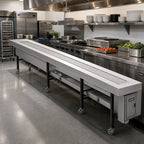 Thumbnail image #2 for Dinex DXIESSB8 8-Foot Slat Belt Motorized Tray Make-Up Conveyor, Variable Speed, Stainless Steel Frame, Dry Operation