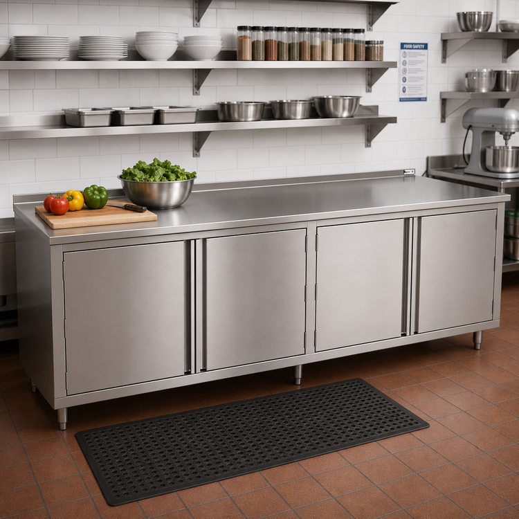 Product image #2 for John Boos Stainless Steel Cabinet Base Work Table with Hinged Doors, 120 x 36, 16-Gauge Top, 1-1/2-Inch Rear Riser
