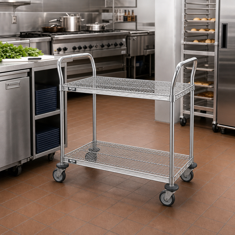 Product image #2 for Metro Super Erecta Standard Duty 2-Shelf Bus Cart, Open Base, 36 x 21 in.