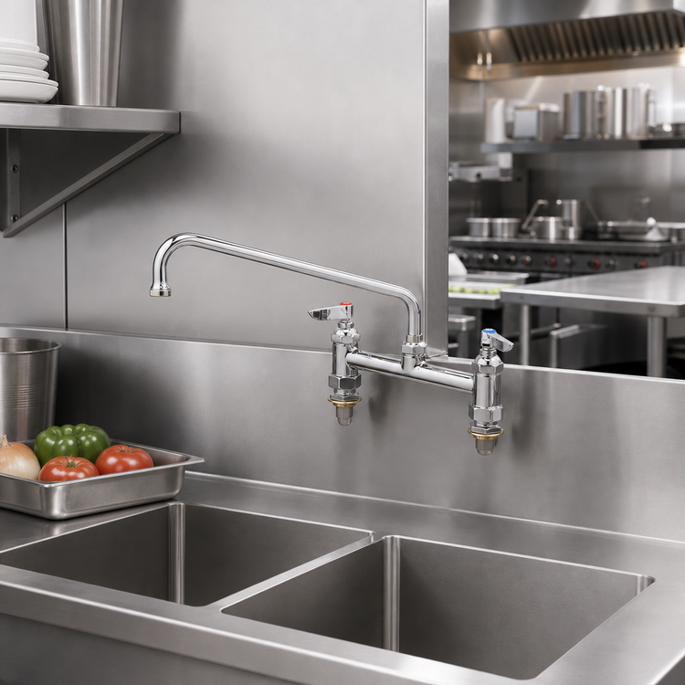 Product image #2 for T&S Brass Deck Mount Mixing Faucet with 18-Inch Swing Nozzle, 8-Inch Centers