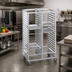 Thumbnail image #2 for Channel Manufacturing Double-Section Aluminum Cafeteria Tray Rack for 14 x 18 Trays, 64 Inches High, 6-Inch Spacing, with Casters