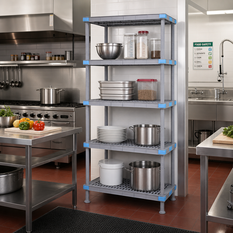Product image #2 for Millenia 36 Inch Wide x 21 Inch Deep x 86 Inch High Gray Polymer Starter Shelving Unit with 4 Open Grid Shelves