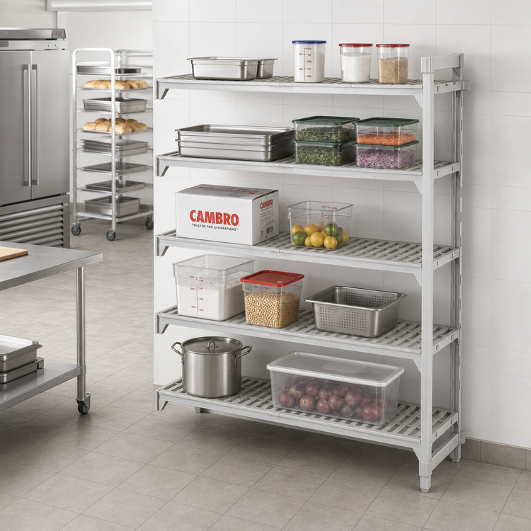 Product image #3 for Cambro Camshelving Premium 5-Shelf Vented Add-On Polymer Shelving Unit, 18 x 48 x 72 Inches, Speckled Gray