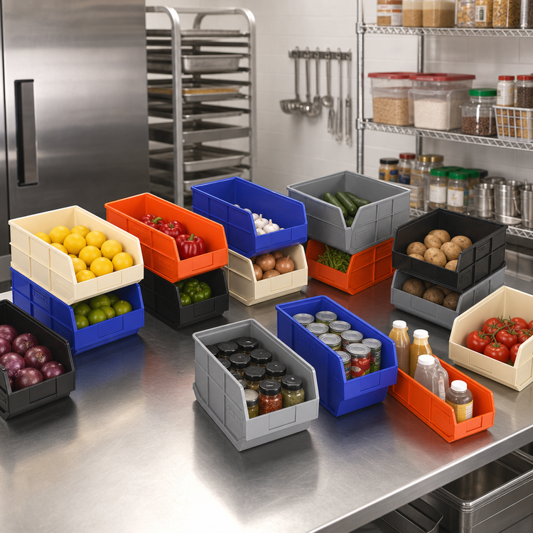 Product image #2 for Quantum Stackable Polypropylene Shelf Bin, 8-1/4"W x 20-1/2"L x 7"H