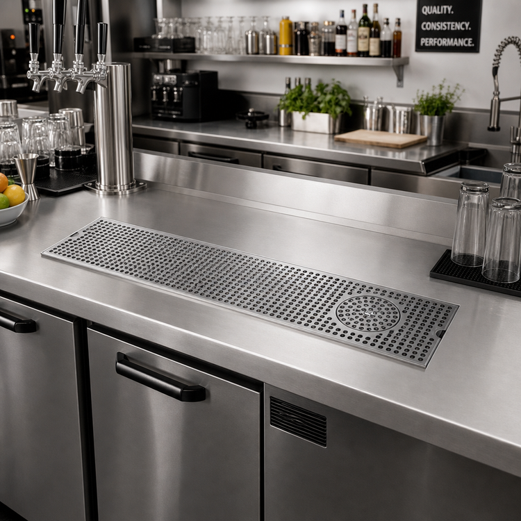 Product image #2 for 36-Inch Surface Mount Stainless Steel Drip Tray Trough with Integral Glass Rinser