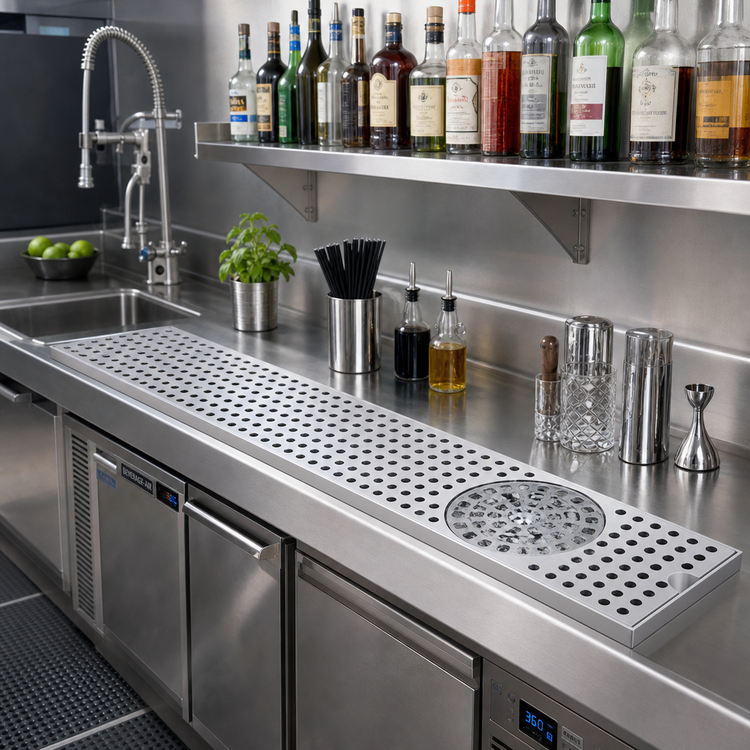 Product image #2 for 36-Inch Surface Mount Stainless Steel Drip Tray Trough with Integral Glass Rinser