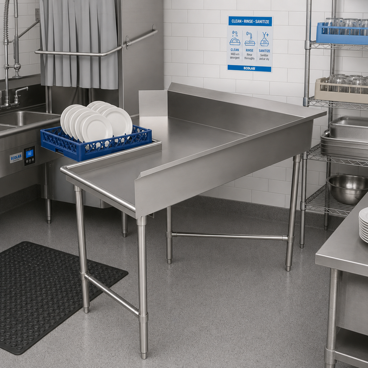 Product image #2 for BK Resources L-Shaped Corner Clean Dishtable, 60 x 72 Inches, Left-to-Right Operation, 16 Gauge 304 Stainless Steel